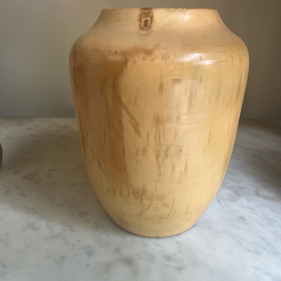 Vtg Handcarved Olive Wood Boho Minimalist MCM 60s Wooden Vase - Picture 6 of 7